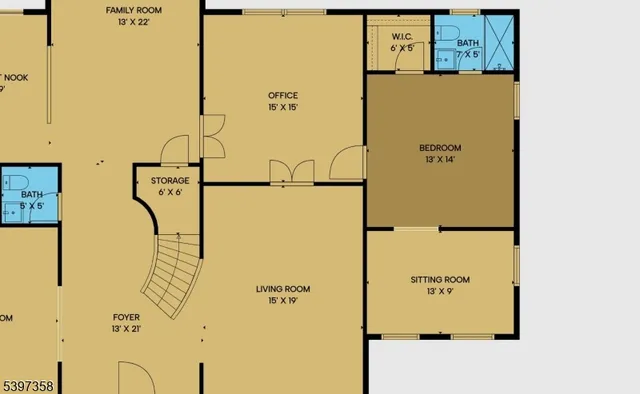 a living room with furniture and windows