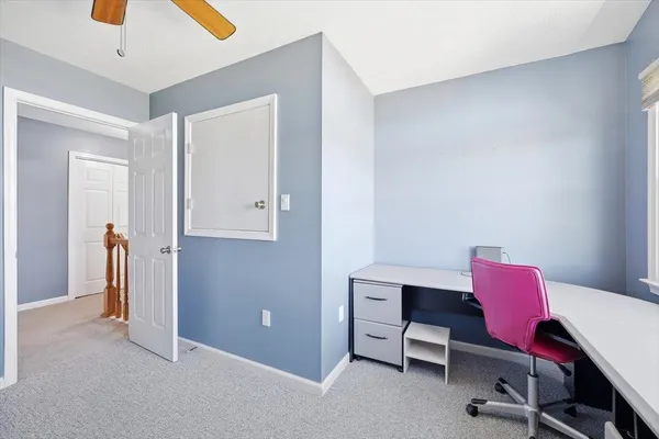 an aerial view of a house with garden