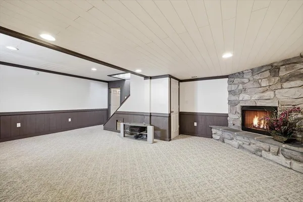 a view of a room with windows