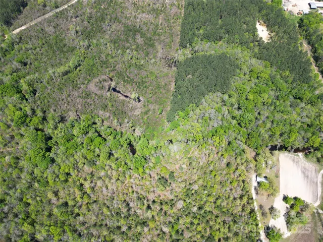 an aerial view of residential houses with outdoor space and trees
