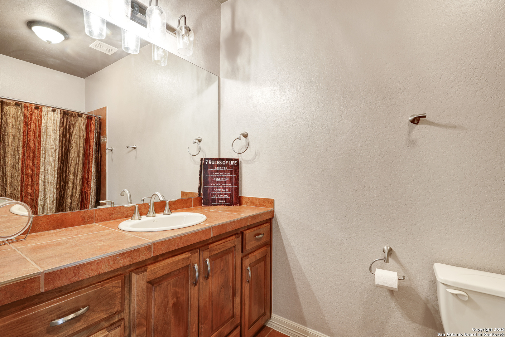 315 Santa Domingo Helotes, TX 78023 - Photo 34 of 50 a bathroom with a sink a toilet and a mirror