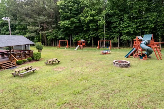 a view of a patio with swimming pool