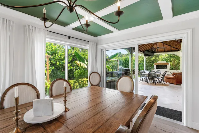 a view of a patio filled with furniture
