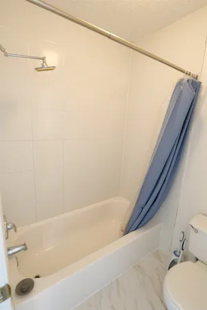 a bathroom with a bathtub and a shower