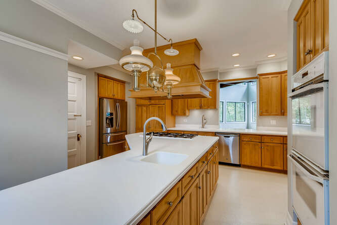 321 North Delaplaine Road Riverside, IL 60546 - Photo 20 of 52 a kitchen with stainless steel appliances granite countertop a sink a stove and a refrigerator