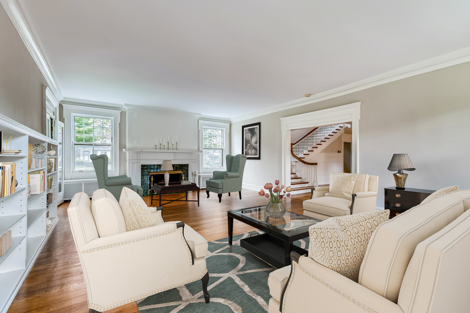 321 North Delaplaine Road Riverside, IL 60546 - Photo 7 of 52 a living room with furniture fireplace and a window