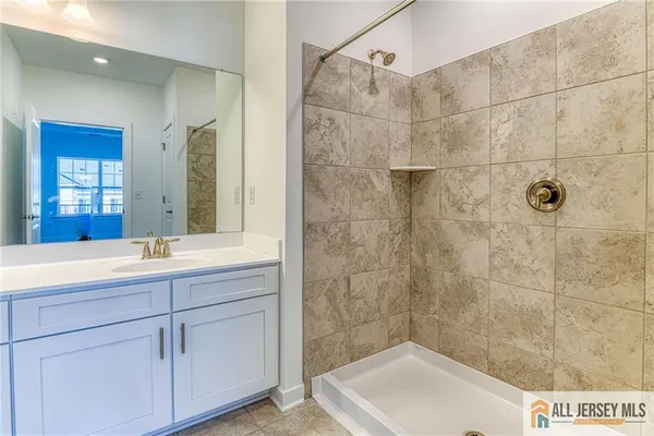 a bathroom with a sink and a shower