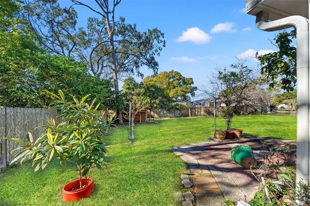 a garden view with a seating space