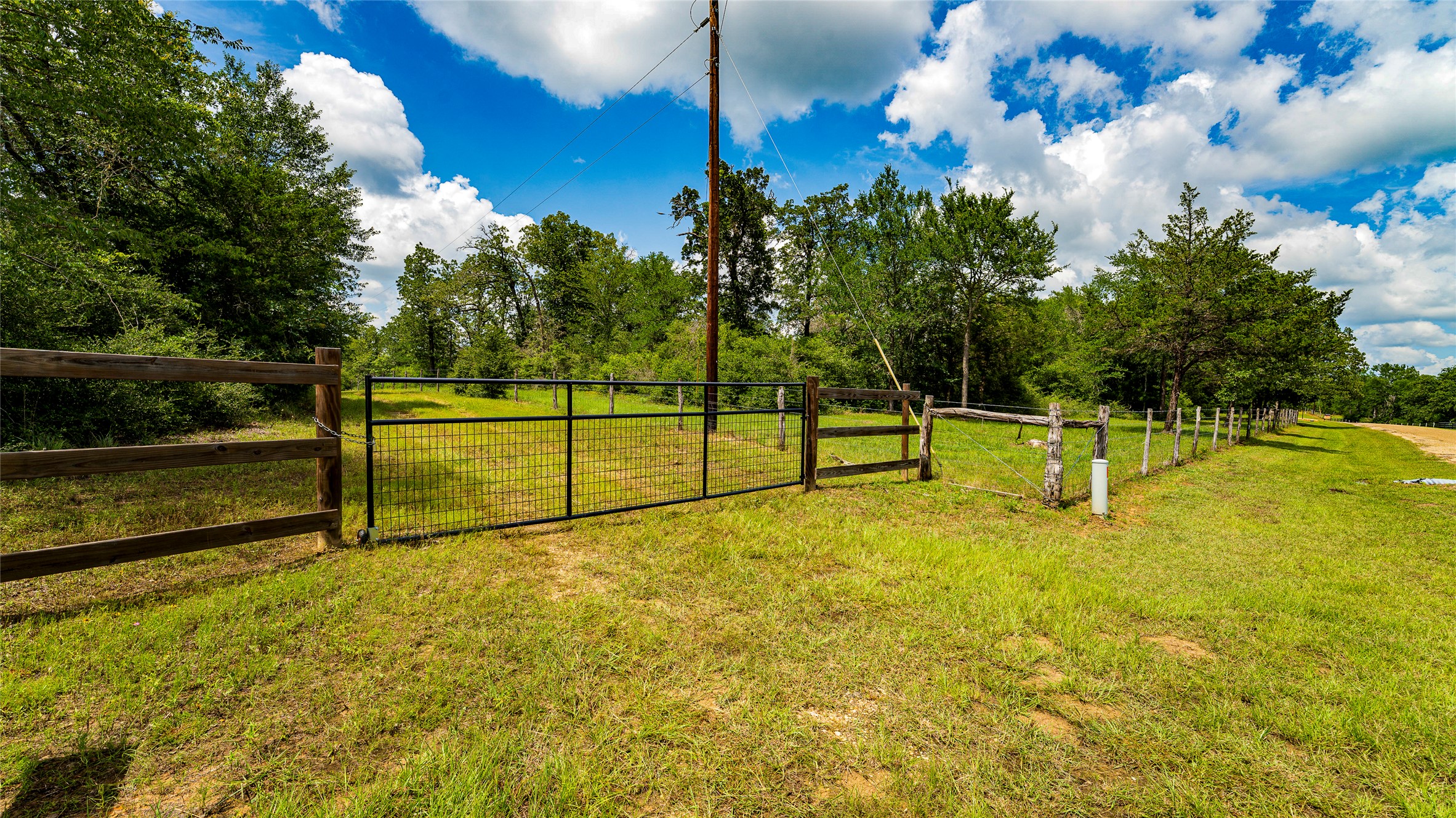 1470 22 Hills Road Gause, TX 77857 - Photo 4 of 35 Secure, fenced entry to a private, verdant lot, offering a perfect blend of privacy and natural beauty.