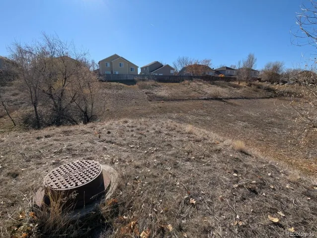 a view of a backyard with wooden fence
