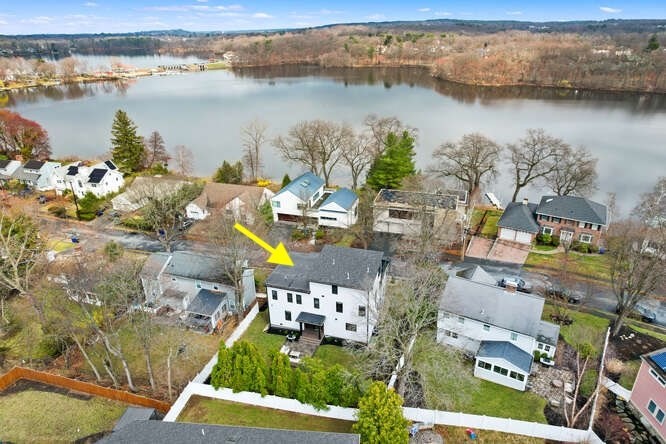 46 Beverly Road Arlington, MA 02474 - Photo 41 of 42 an aerial view of a house with a lake view