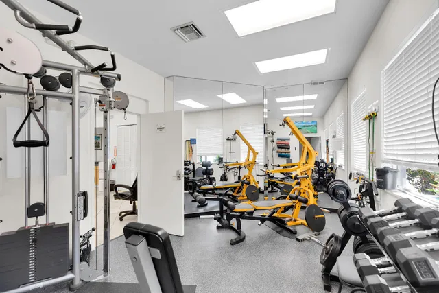 a view of a room with gym equipment
