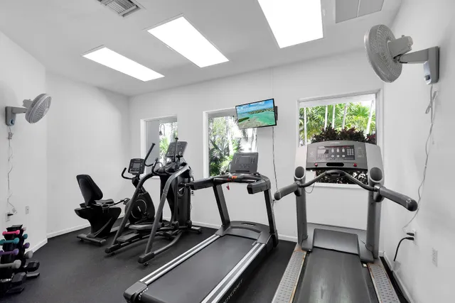 a view of a room with gym equipment