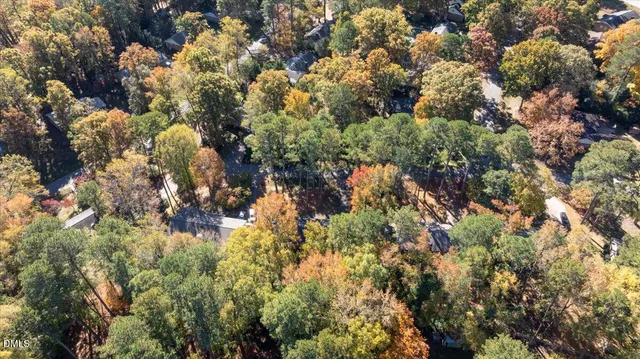 a view of a house in a forest