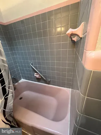a bathroom with a bath tub