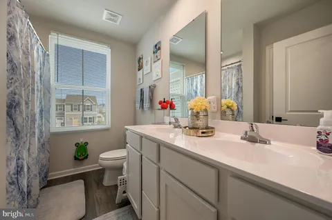 a bathroom with a sink a toilet and a mirror