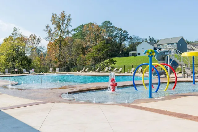 a view of a park with slide