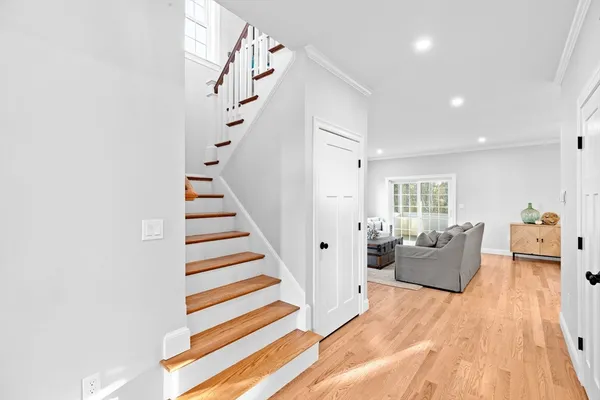a view of a living room and windows