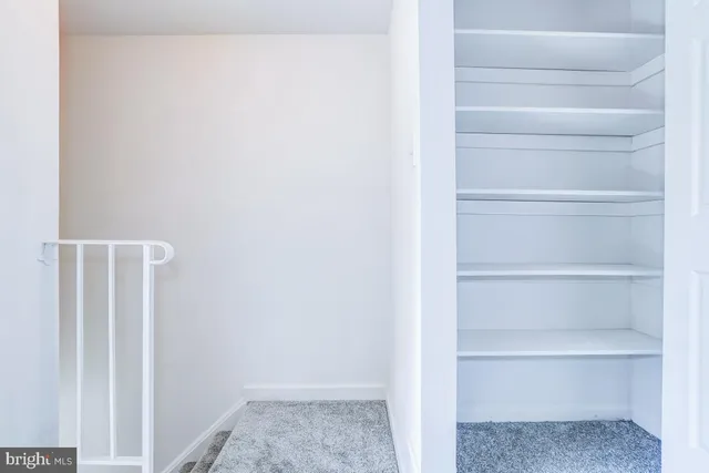 a view of walk in closet with empty racks