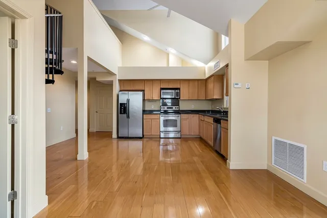 a view of a city street from a building