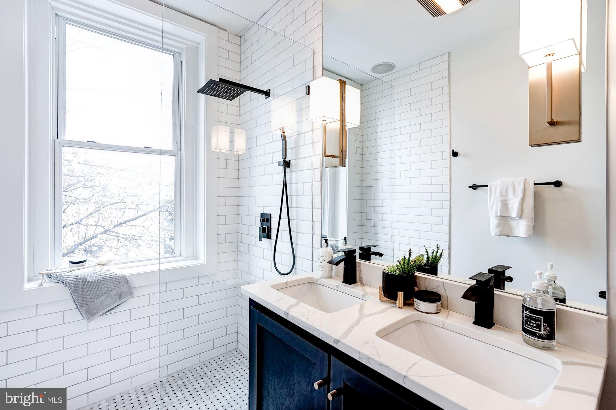 1332 Riggs Street Northwest Washington, DC 20009 - Photo 22 of 36 Dbl sink vanity & frameless glass in Master Bath
