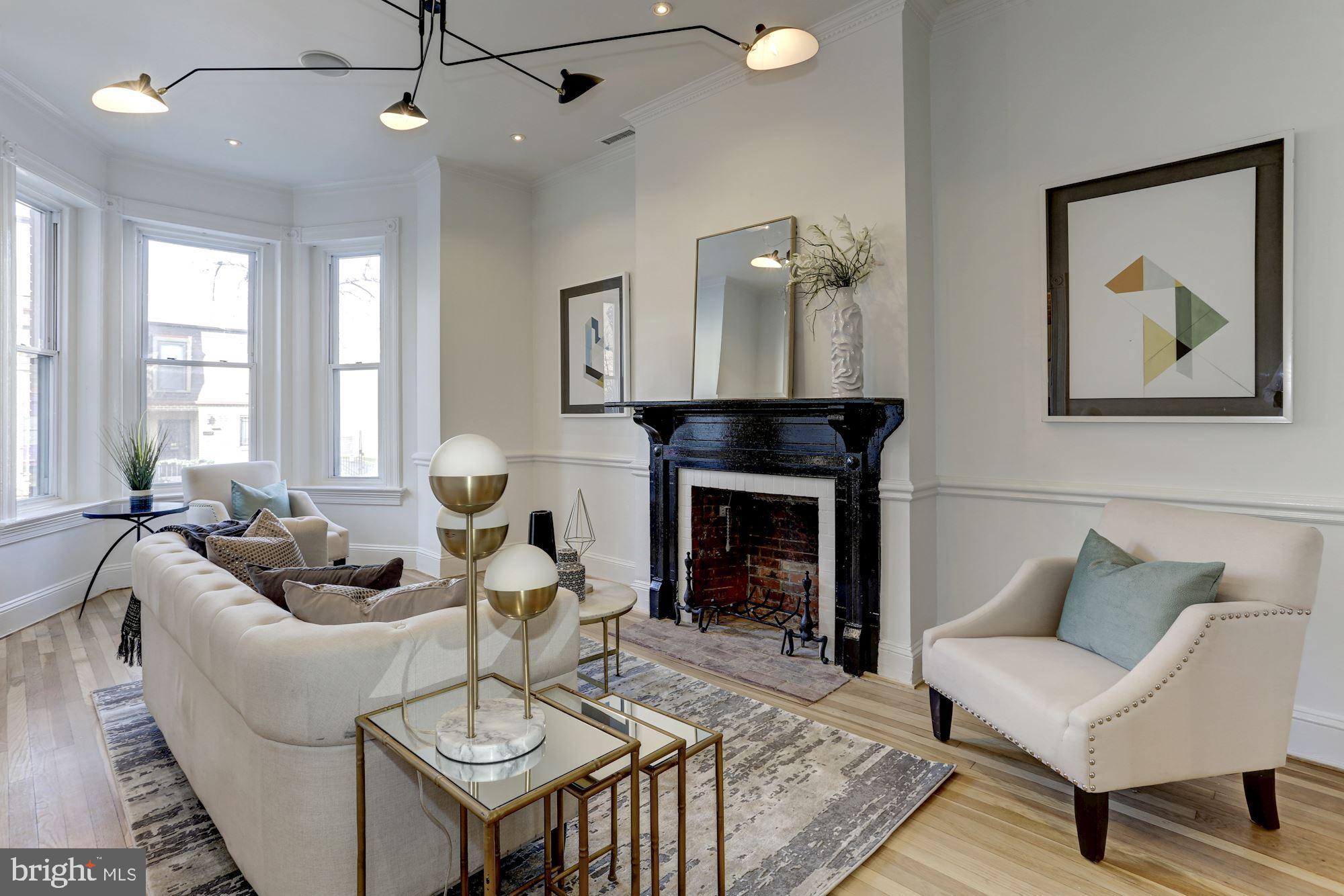1332 Riggs Street Northwest Washington, DC 20009 - Photo 5 of 36 Living Room has hi ceilings, bay windows & FP