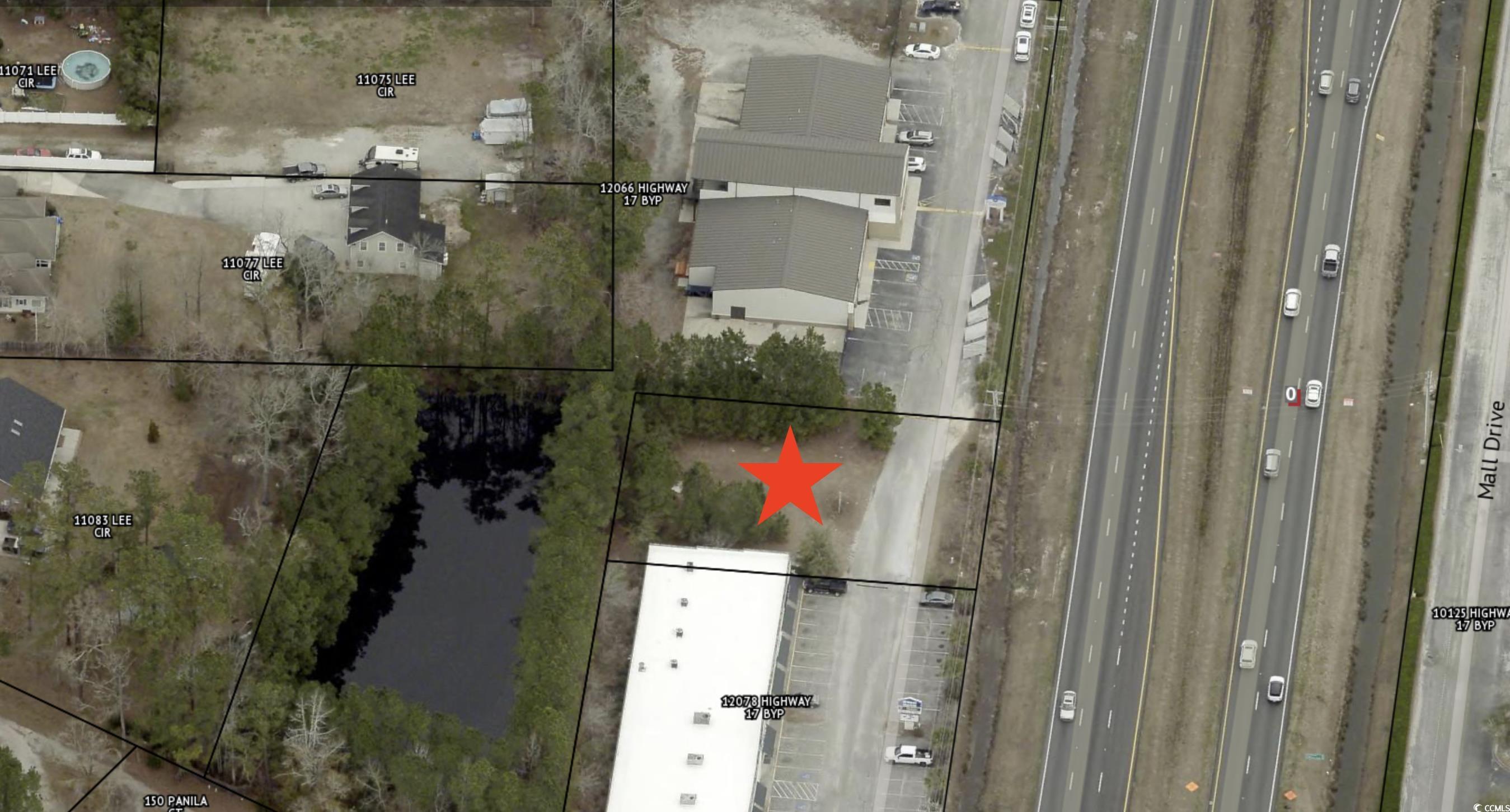 17 Highway 17 Bypass North Murrells Inlet, SC 29576 - Photo 2 of 2 Aerial view of property's location with property boundaries highlighted