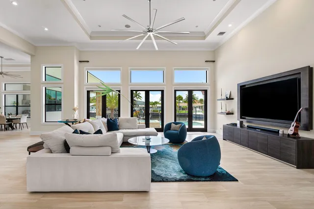 a view of swimming pool from a window