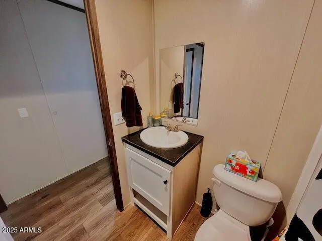 a bathroom with a sink vanity mirror and toilet