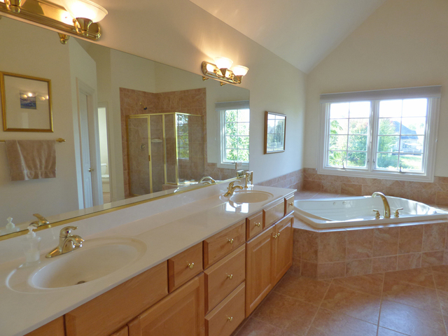 S130 Forbes Drive Geneva, IL 60134 - Photo 24 of 45 a spacious bathroom with a granite countertop tub sink and mirror