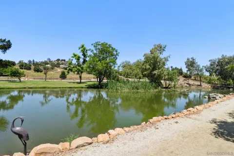 a patio with water view