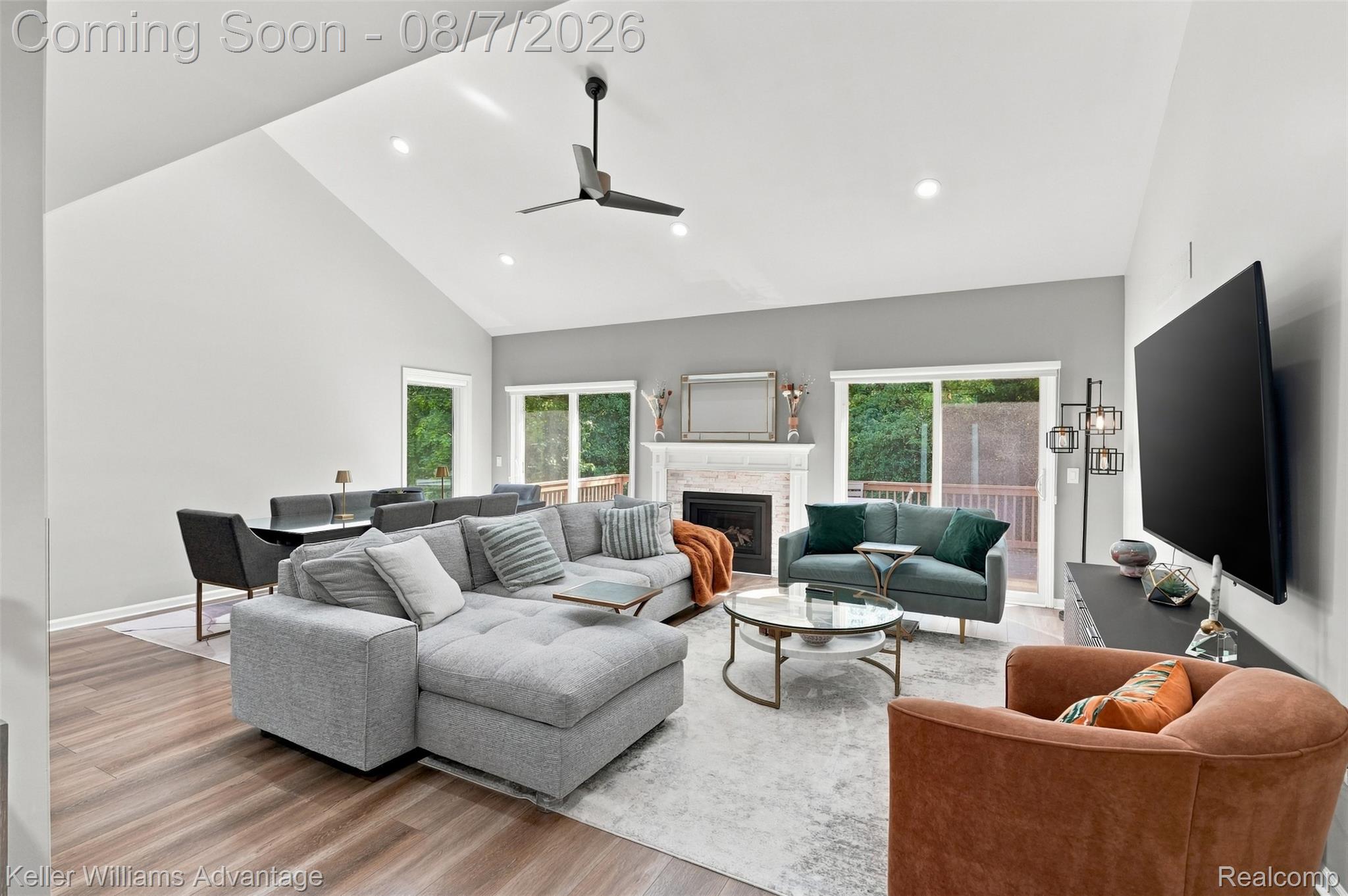 5325 Simpson Lake Road West Bloomfield, MI 48323 - Photo 3 of 43 Vaulted ceiling with recessed lighting and ceiling fan