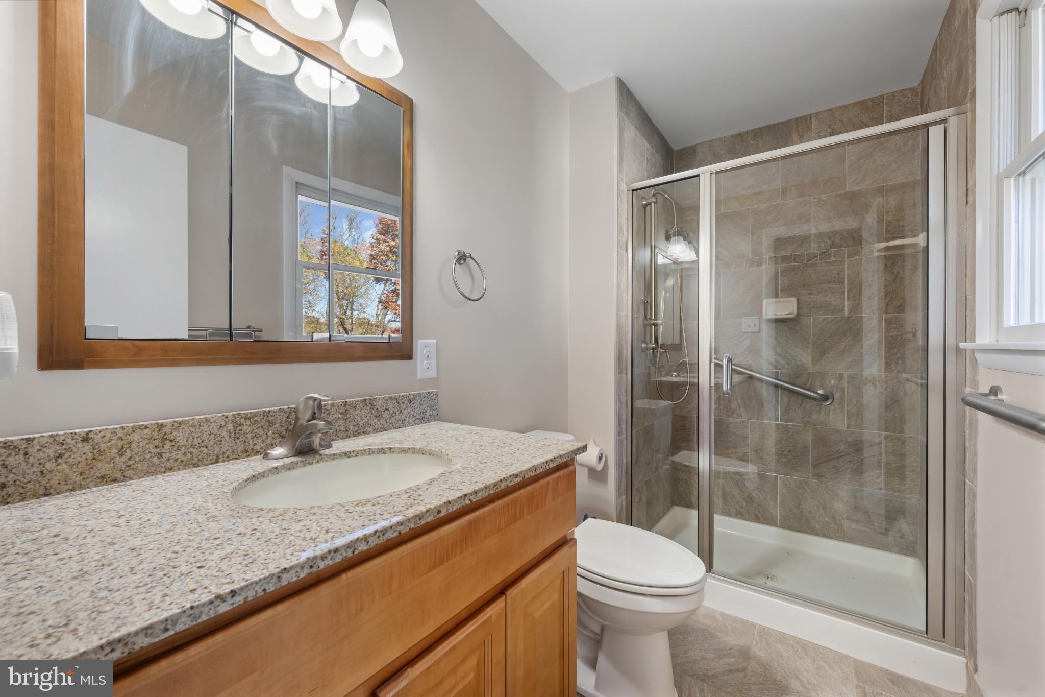 2106 Schuster Road Jarrettsville, MD 21084 - Photo 22 of 28 a bathroom with a granite countertop sink toilet and shower