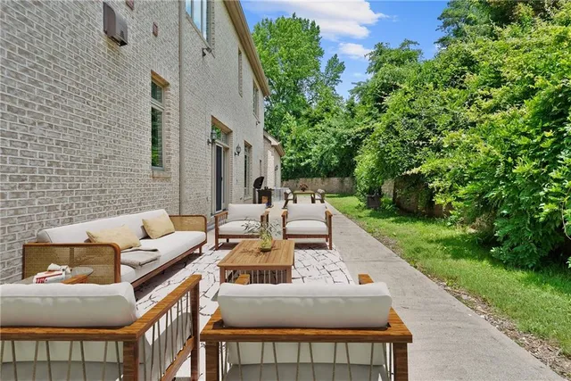 an aerial view of a house with garden