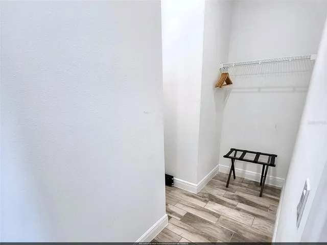 a view of a room with a bench