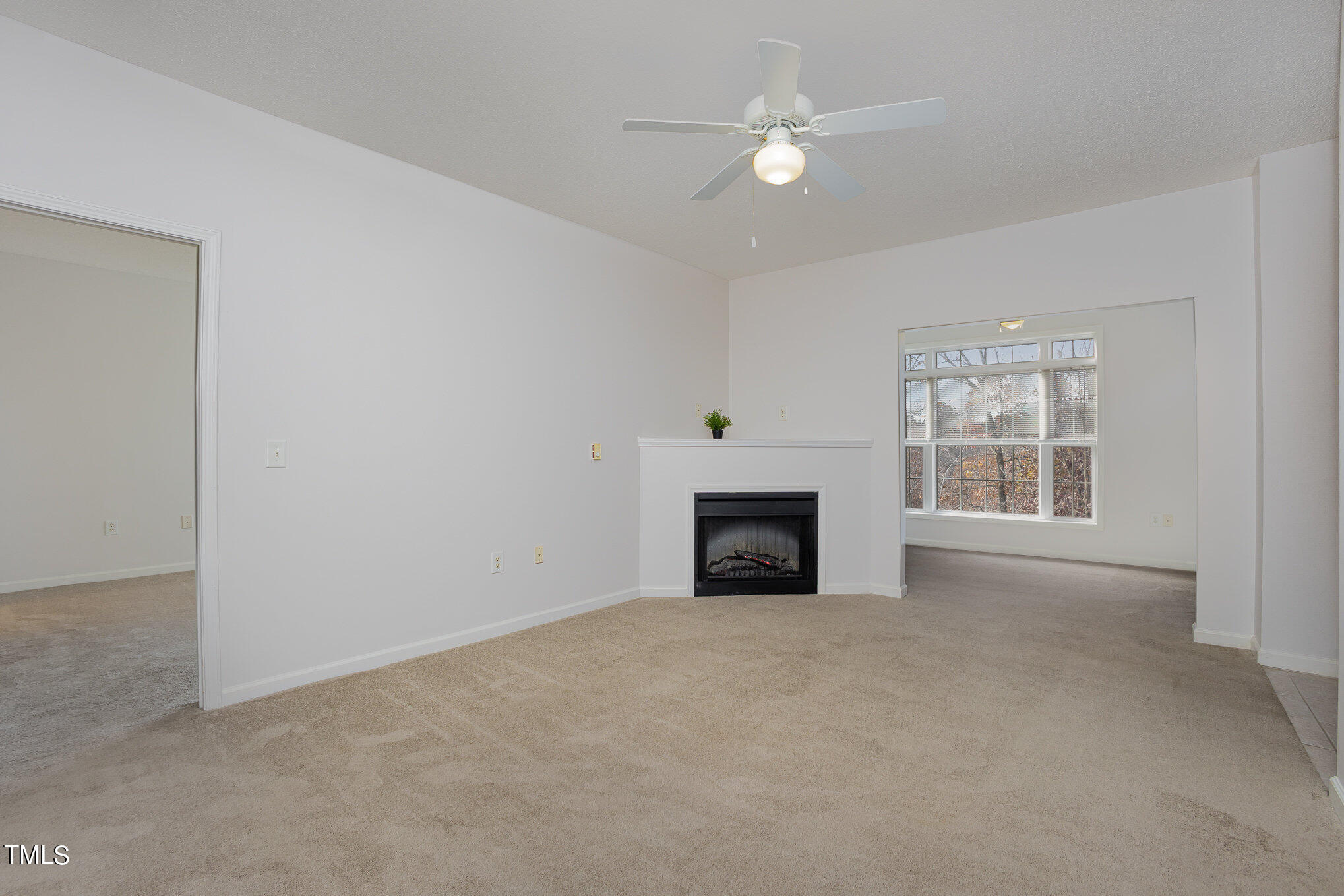 2500 Friedland Place, Unit 302 Raleigh, NC 27617 - Photo 6 of 15 an empty room with windows fireplace and fan