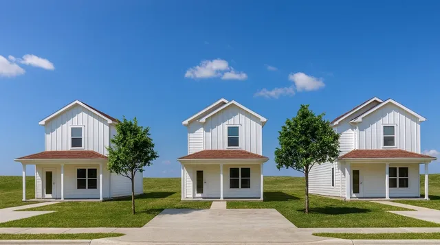 a front view of a house with yard and green space