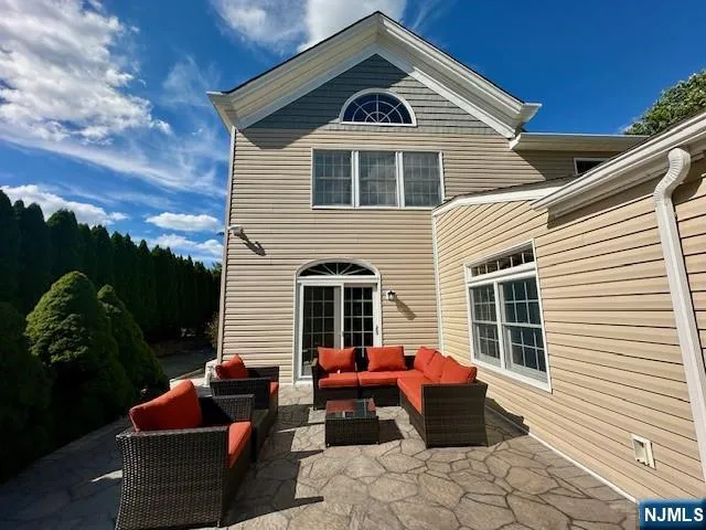 a front view of a house with patio