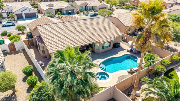 an aerial view of a house
