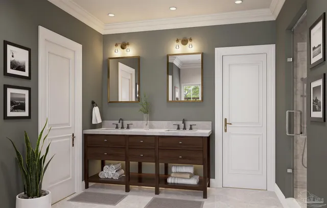 a view of a bathroom sink and a mirror