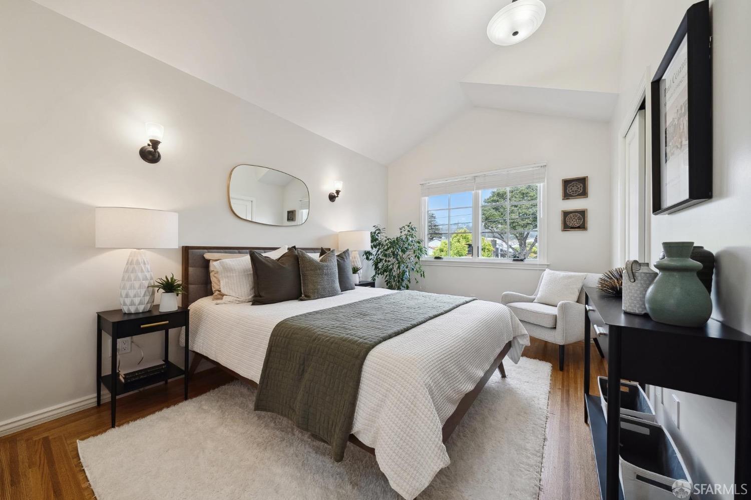 508 Talbot Avenue Albany, CA 94706 - Photo 39 of 66 a bedroom with bed and wooden floor