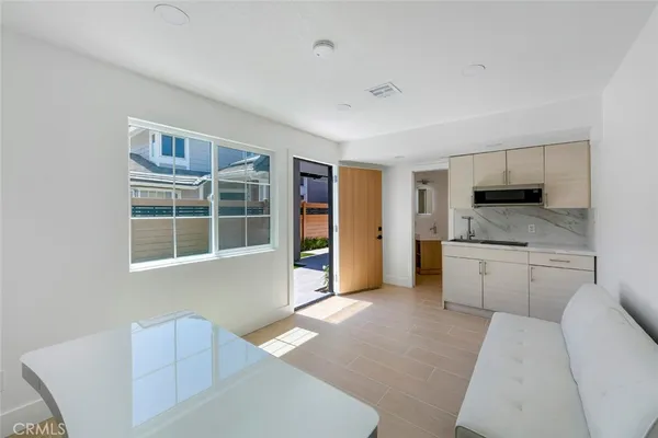 a large kitchen with cabinets