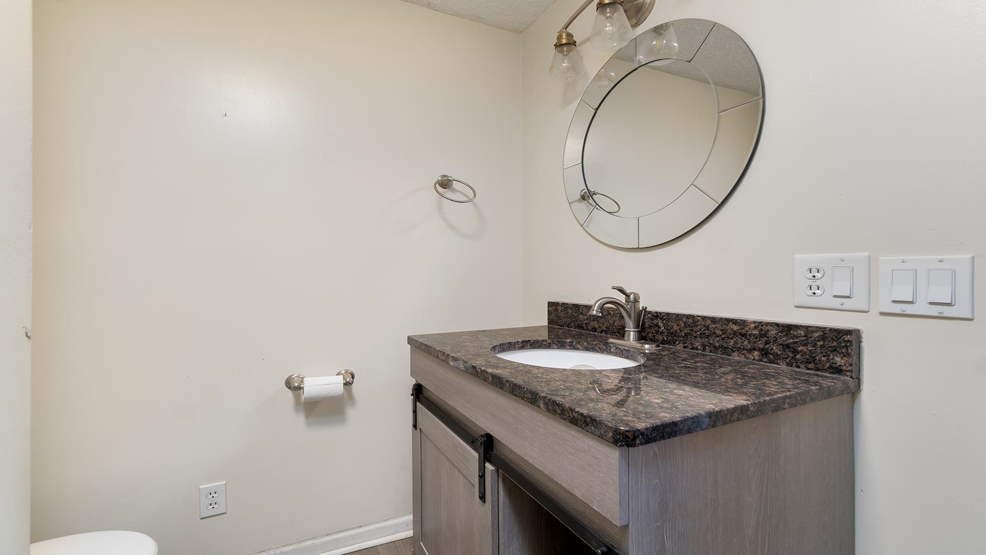 8446 South Main Street Rochelle, IL 61068 - Photo 15 of 29 a bathroom with a granite countertop sink and a mirror