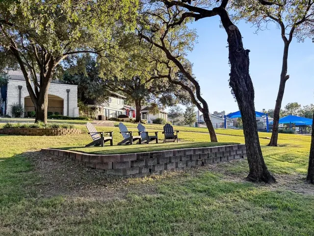 a view of a lake with a garden