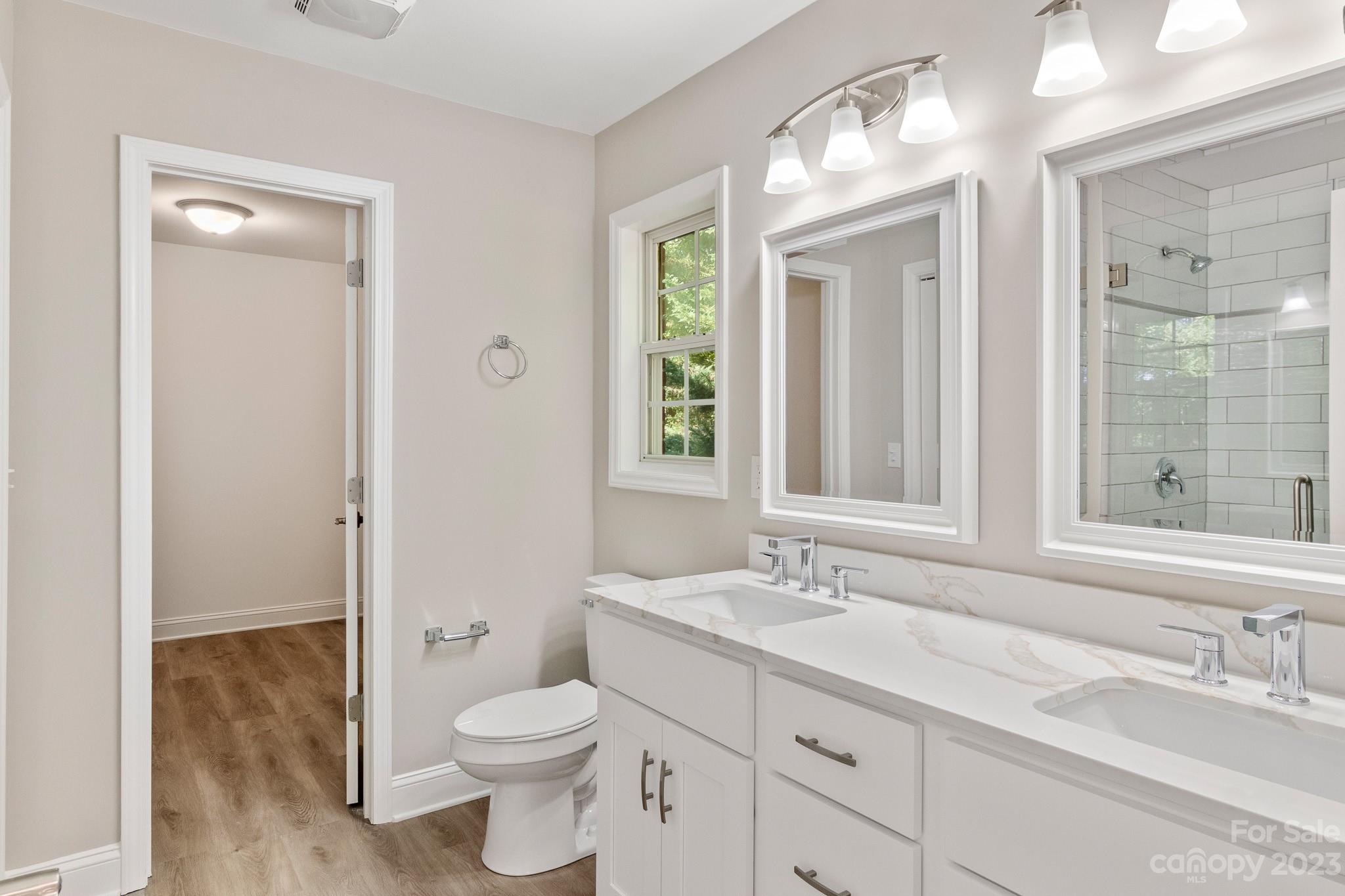 313 Faith Road Mooresville, NC 28115 - Photo 23 of 42 a bathroom with double vanity sink a mirror and a toilet