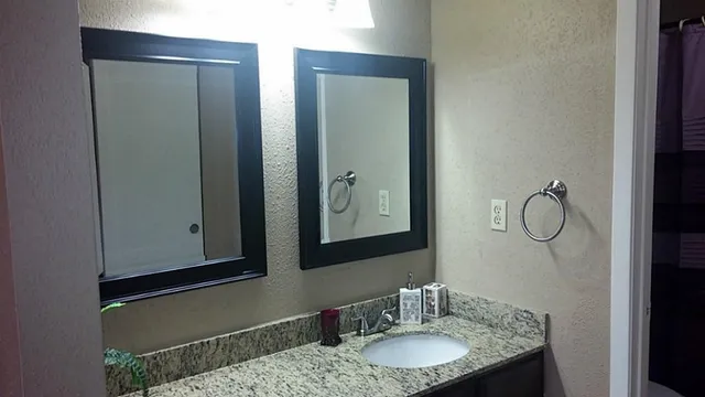 a bathroom with a bathtub
