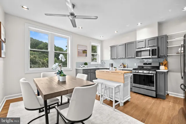 a kitchen with a table chairs a sink and dishwasher