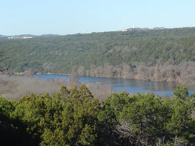 a view of a lake with mountains in the background