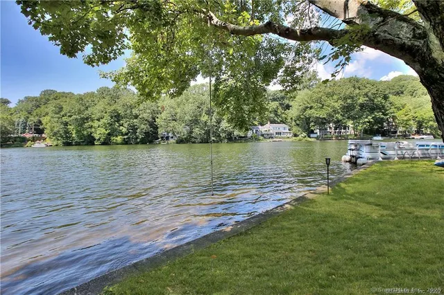 a view of a lake from a yard