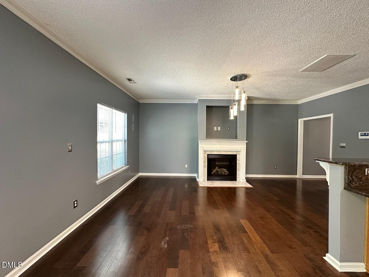 4617 Six Siblings Circle Raleigh, NC 27610 - Photo 7 of 35 an empty room with wooden floor fireplace and windows